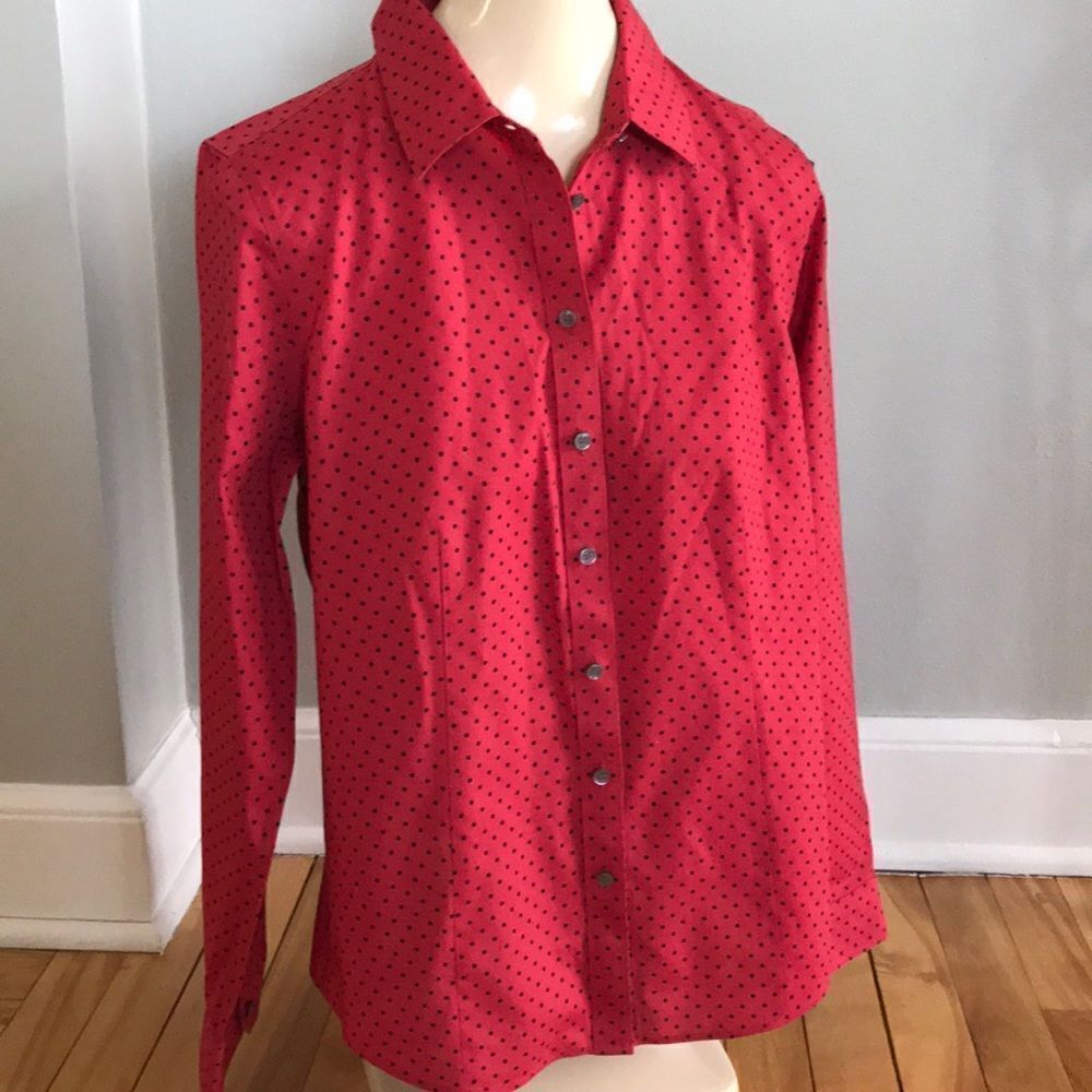 Talbots Red/Black Polka Dot Button Front Shirt. 8p - image 1